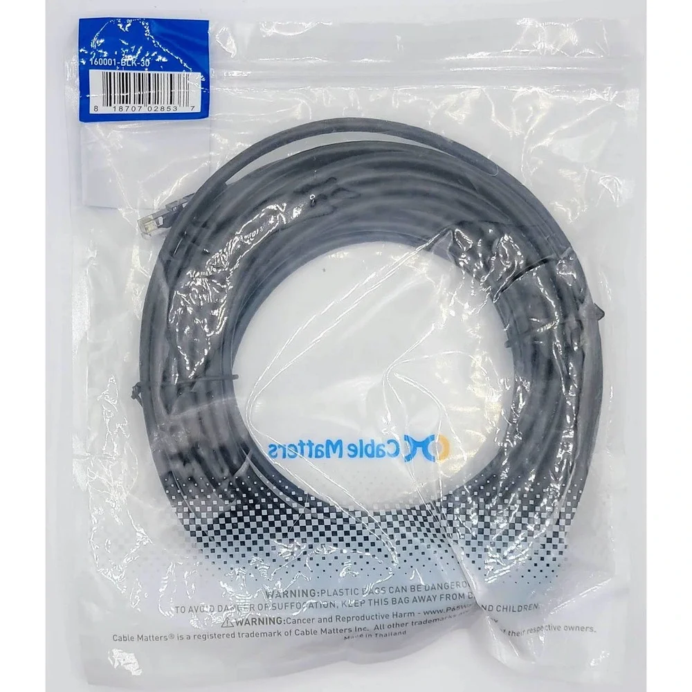 Cable Matters 10Gbps Snagless Cat 6 Ethernet Cable 30 ft - Black
